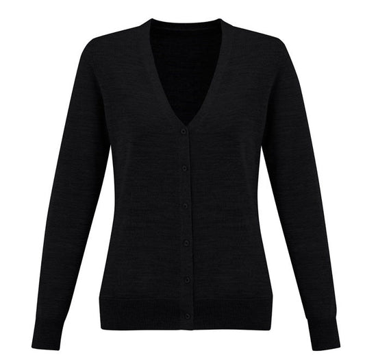 Womens black merino wool blend v neck long length  professional office or weekend wear Biz Collection LC916L Roma Ladies Knit Cardigan
