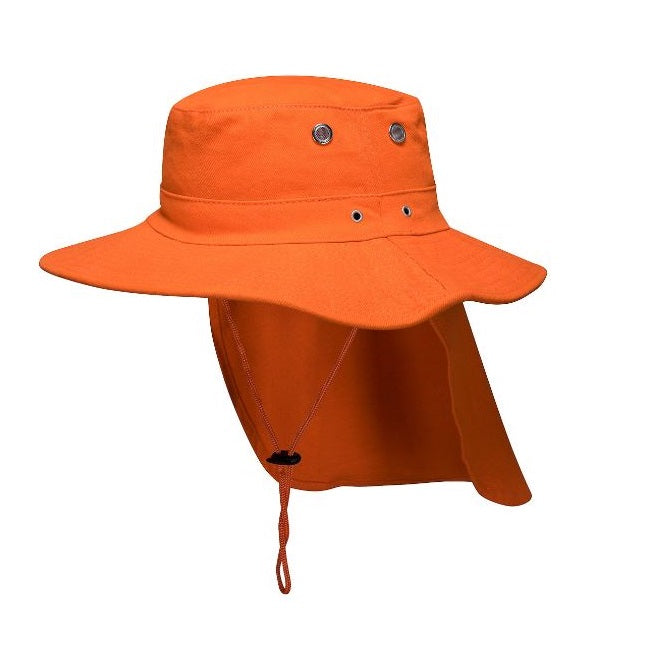 Portwest MC601 Wide Brim Hat With Flap - Orange - Side View with Neck Flap