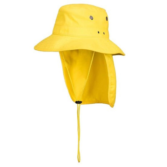 Portwest MC601 Wide Brim Hat With Flap - Yellow - Side View with Neck Flap