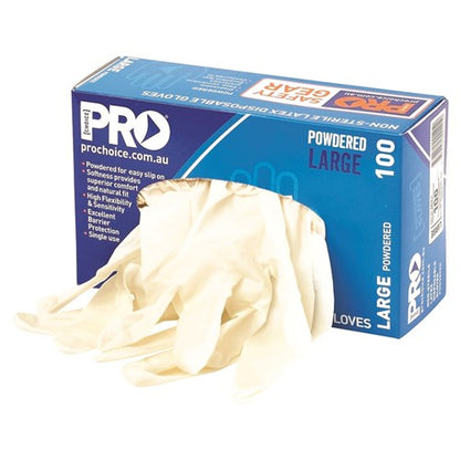 Pro Choice MDL Disposable Latex Powdered Gloves - Box of 100