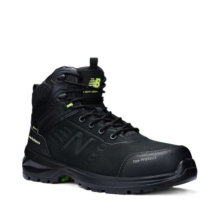 Black high-top boot with New Balance branding on a white background