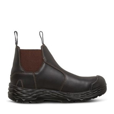 Claret Brown Leather Elastic Sided Mack MK0000HUB Hub Slip-On Safety work Boots with scuff cap