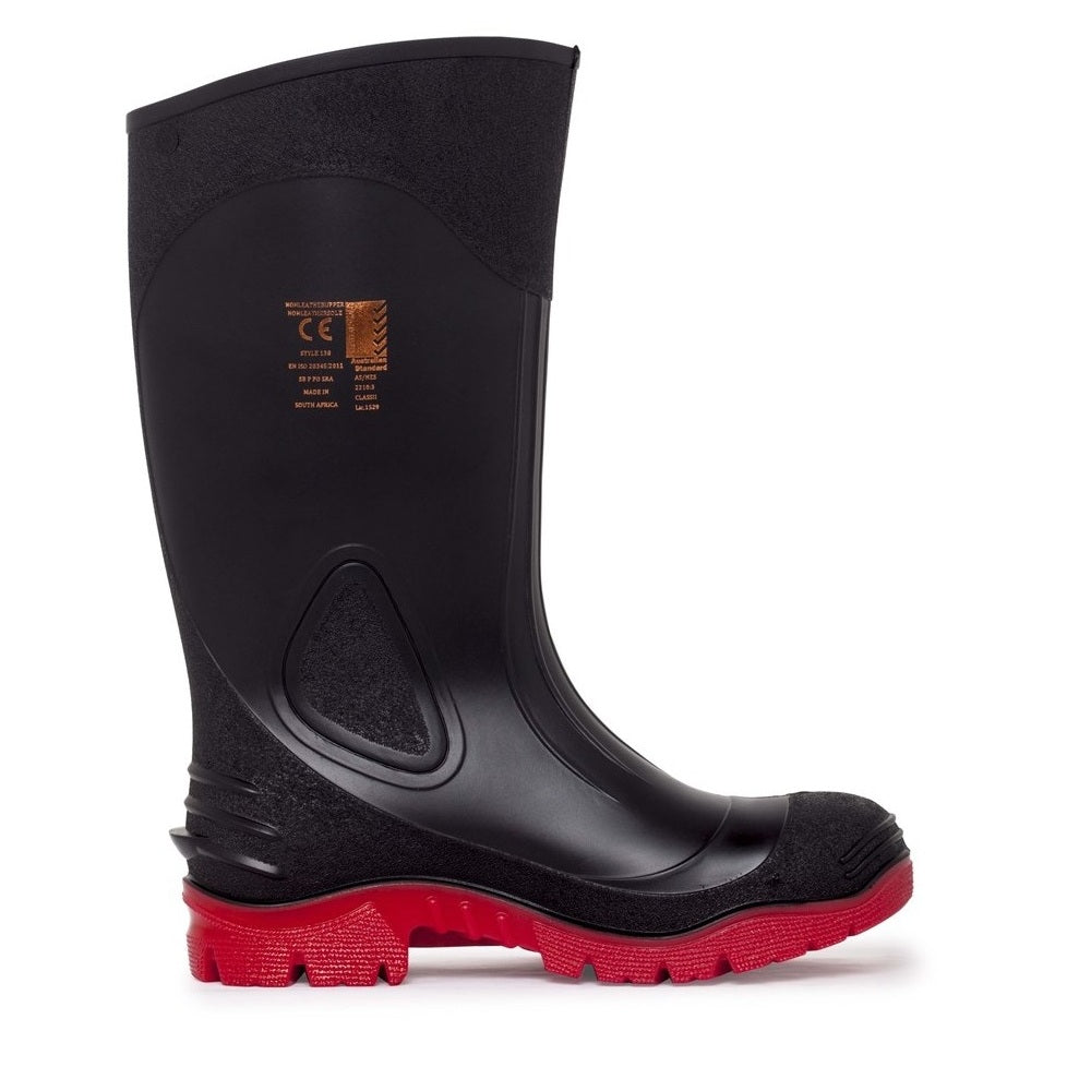 Black with red sole, penetration resistant steel toe cap PVC Mack MK000POUR Pour Safety Gumboots