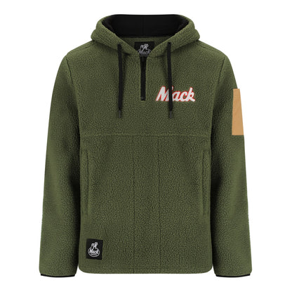 Mack MKHW26018 Mens LS Shearling Fleece 1/4 Zip Hoodie 370gsm - Olive Green - Front View