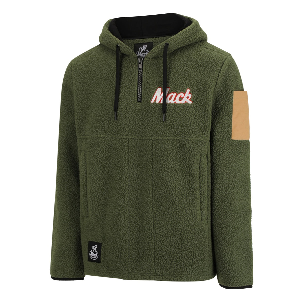 Mack MKHW26018 Mens LS Shearling Fleece 1/4 Zip Hoodie 370gsm - Olive Green - Angled View