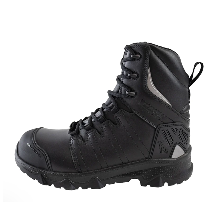 Mens black leather with scuff cap, heavy duty work safety footwear, Mack MKTERRP2Z Terrapro Zip 2.0 Safety Boots, rear side view