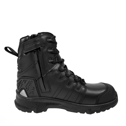 Mens black tactical-style ankle boot with, side zipper, heel pull tab, and rugged sole, Mack MKTERRP2Z Terrapro Zip 2.0 Safety Boots, zip side view