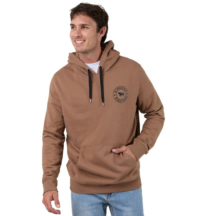 Ringers Western Signature Bull Mens Pullover Hoodie Light Brown Mushroom Colour - Back View