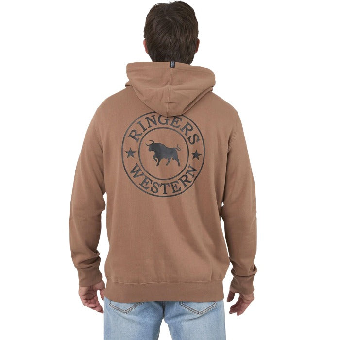 Ringers Western Signature Bull Mens Pullover Hoodie Almond Black Colour - Back View
