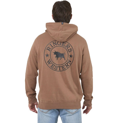 Ringers Western Signature Bull Mens Pullover Hoodie Almond Black Colour - Back View