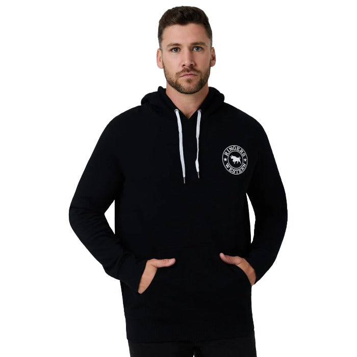 Ringers Western Signature Bull Mens Pullover Hoodie Black White Colour - Front View