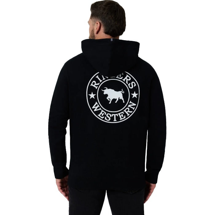Ringers Western Signature Bull Mens Pullover Hoodie Black and White Colour - Back View