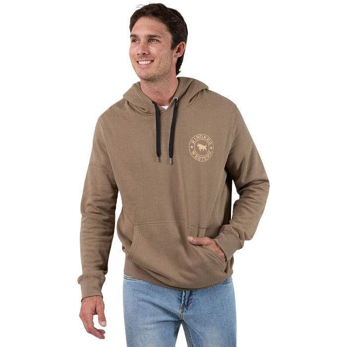 Ringers Western Signature Bull Mens Pullover Hoodie Light Brown Mushroom Colour - Front View