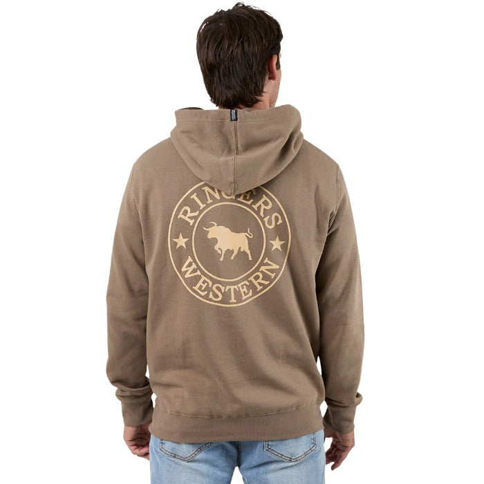 Ringers Western Signature Bull Mens Pullover Hoodie Light Brown Mushroom Colour - Back View