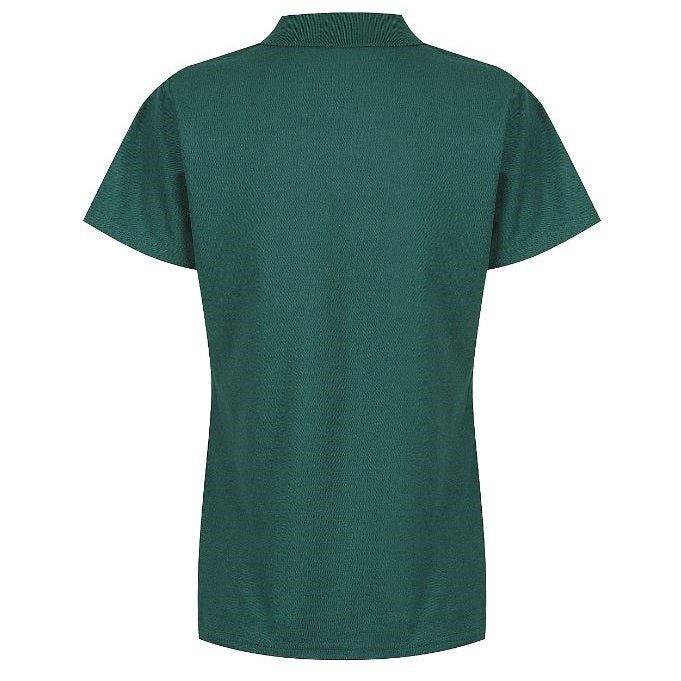 A bottle green Aussie Pacific Hunter N2312 ladies polo shirt with short sleeves, collar, and buttons - Back view