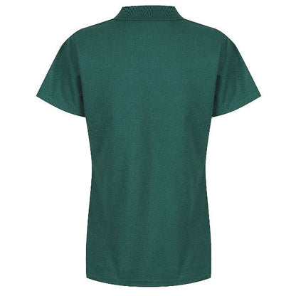 A bottle green Aussie Pacific Hunter N2312 ladies polo shirt with short sleeves, collar, and buttons - Back view