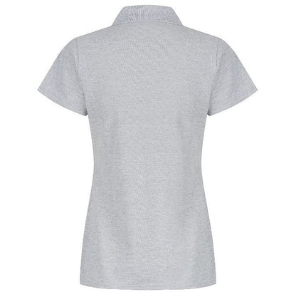 A grey marle women's polo shirt with a collar, short sleeves, and buttons at the neck Aussie Pacific N2312 Hunter Ladies Polo Grey Marle - Back view