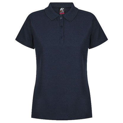 Navy coloured Aussie Pacific N2312 Hunter ladies polo shirt with short sleeves, collar, and buttons at the neck - Front view