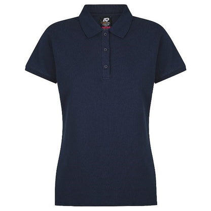 womens premium cotton navy blue button down knitted colour and cuffs short sleeve long wearing durable cotton pique polo, ladies work shirt, comfortable polo, teamwear, branded workwear polo shirt