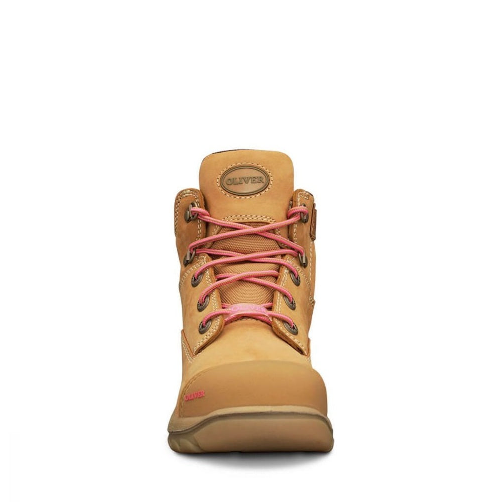 Women's tan beige wheat coloured trade work boots with scuff cap, Steel safety toe, reliable workplace protection, Lightweight sole, added support and stability, superior cushioning, warehouse safety boots, logistics footwear, hospitality work boots, durable work boots, women's PPE footwear
