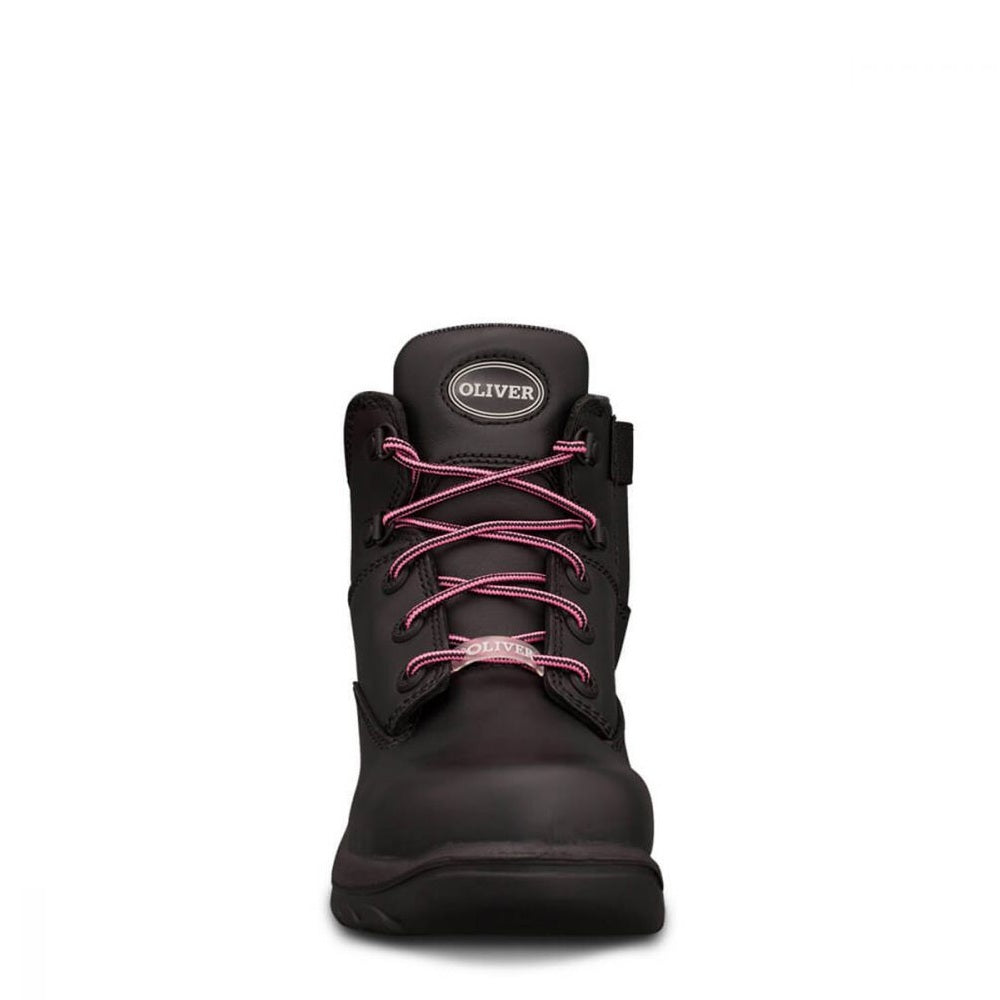 Womens Black Zip Sided Lace Up pink laces water resistant comfortable durable reliable boots, women's work boots, ladies safety boots, black work boots, steel toe work boots, water resistant safety boots, mining boots, construction safety boots, oil and gas work boots, warehouse boots, hospitality footwear, food processing safety boots, logistics work boots, security boots, industrial safety footwear, comfortable women's work boots