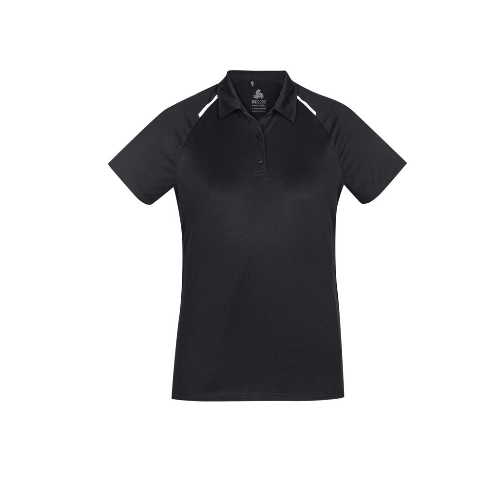 Biz Collection P012LS Academy Ladies Contrast Polo Black/White Colour Front View