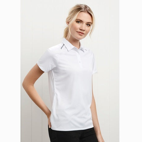 Biz Collection P012LS Academy Ladies Contrast Polo Silver/White Colour Front View