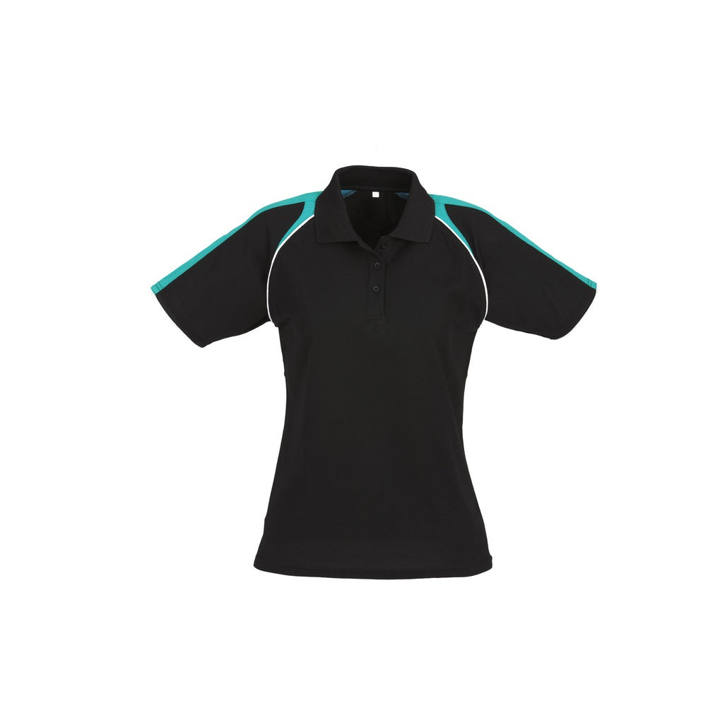 Biz Collection P225LS Triton Ladies Polo - Black/Teal/White - Front View