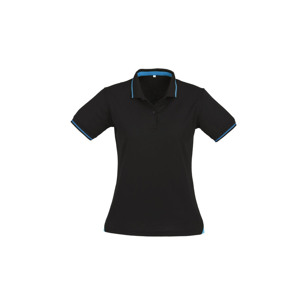 Biz Collection P226LS Jet Ladies Polo - Black/Cyan - Front View