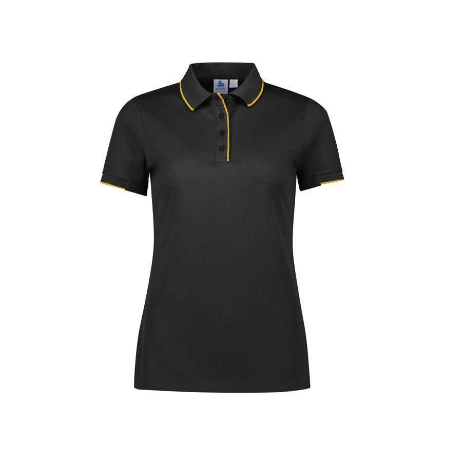 Biz Collection P313LS Womens Focus Short Sleeve Polo - Black/Gold - Alternative Front View