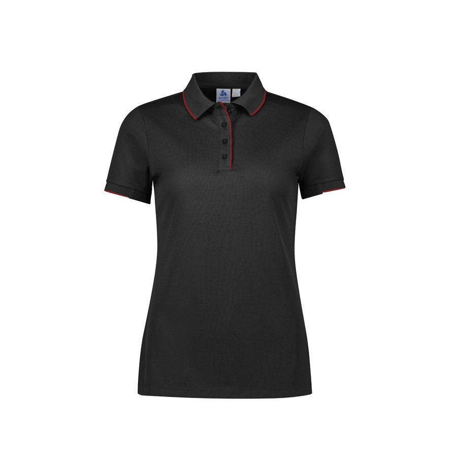 Biz Collection P313LS Womens Focus Short Sleeve Polo - Black/Red - Alternative Front View
