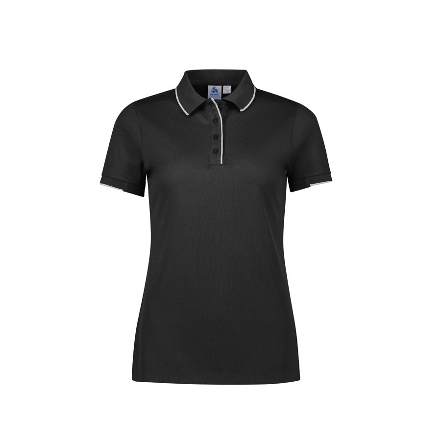 Biz Collection P313LS Womens Focus Short Sleeve Polo - Black/White - Front View