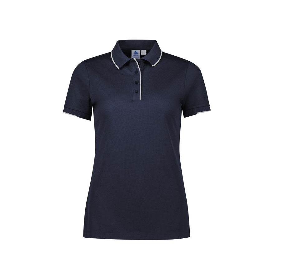 Biz Collection P313LS Womens Focus Short Sleeve Polo - Navy/White - Front View
