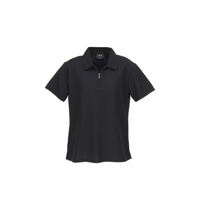 Biz Collection ladies' micro waffle professional leisure lifestyle polo with a collar, short sleeves, and a front zipper.