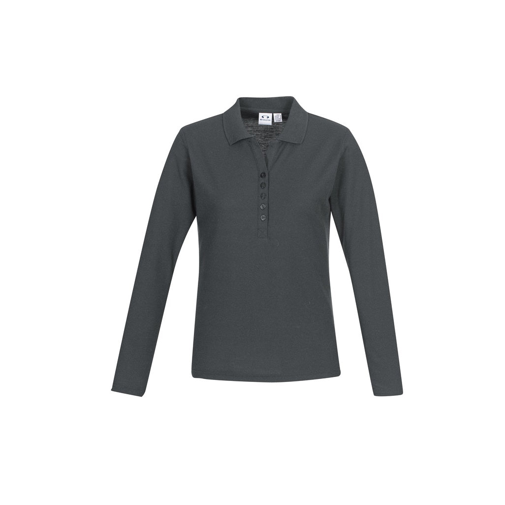 Biz Collection P400LL Crew Ladies L/S Polo in colour Charcoal - front view