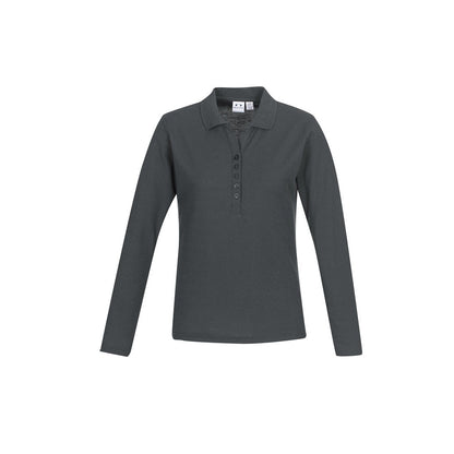 Biz Collection P400LL Crew Ladies L/S Polo in colour Charcoal - front view