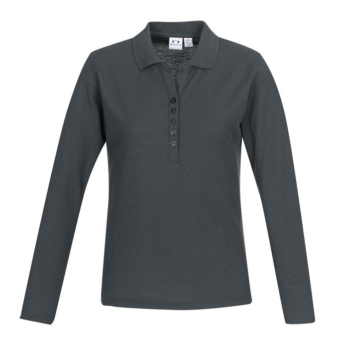 Womens charcoal warm everyday Biz Collection P400LL Crew Ladies Long Sleeve Polo