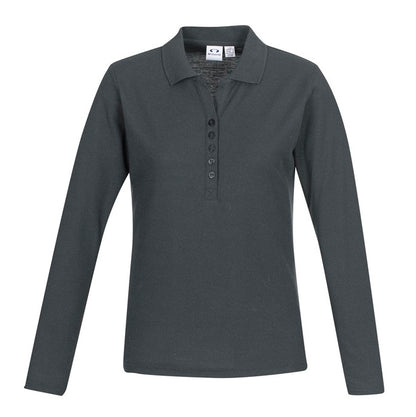 Womens charcoal warm everyday Biz Collection P400LL Crew Ladies Long Sleeve Polo