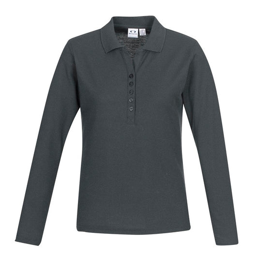 Womens charcoal warm everyday Biz Collection P400LL Crew Ladies Long Sleeve Polo