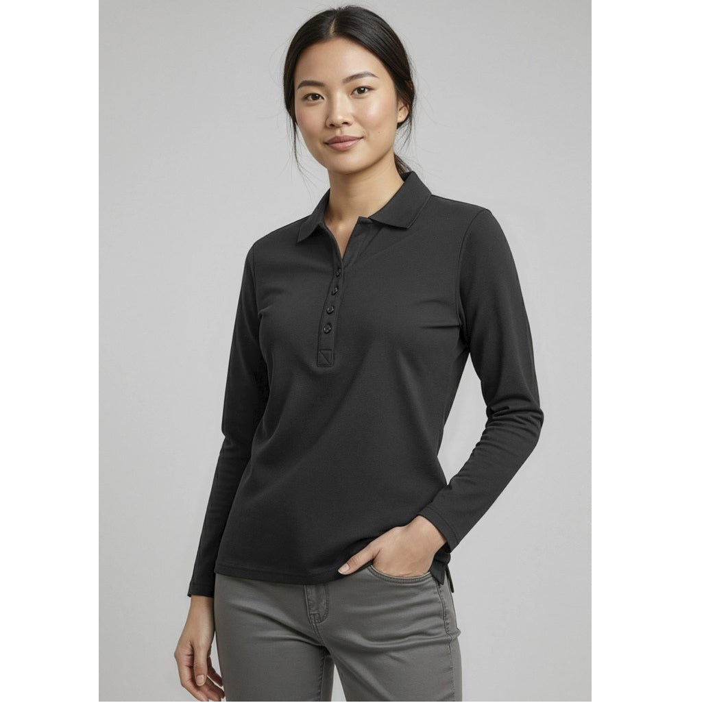 Biz Collection P400LL Crew Ladies Long Sleeve Polo - Black - Alternative Front View