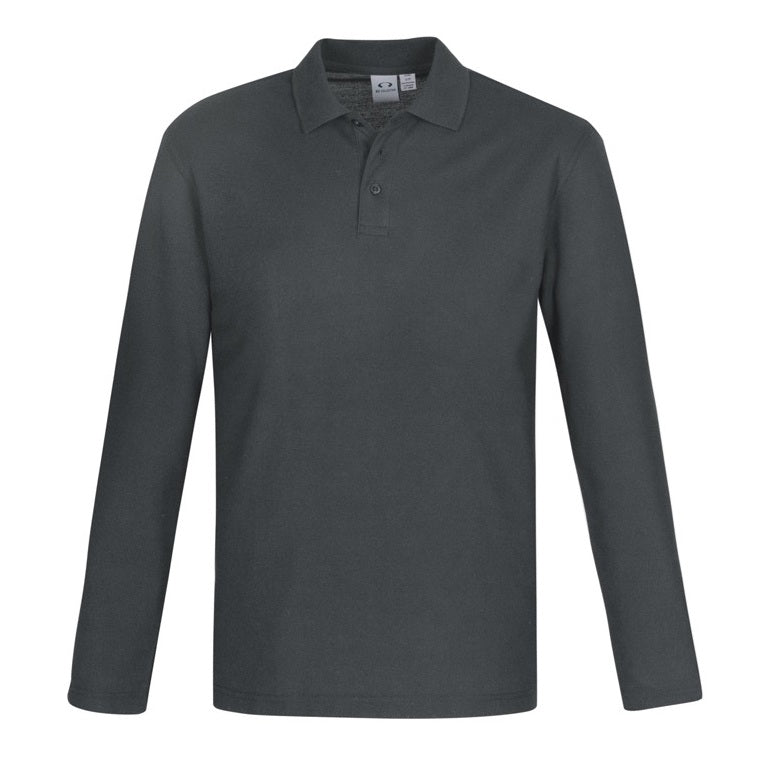 Biz Collection P400ML Crew Mens Long Sleeve Polo - Charcoal - Front View