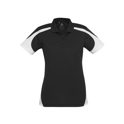 Biz Collection P401LS Ladies Sports Talon Polo  Black and white colours - front view