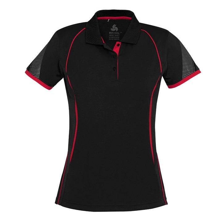 Biz Collection P405LS Razor Ladies Polo - Black/Red - Alternative Front View