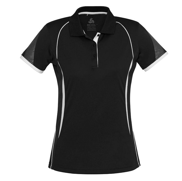 Biz Collection P405LS Razor Ladies Polo - Black/White - Alternative Front View