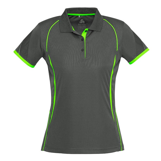 Biz Collection P405LS Razor Ladies Polo - Grey/Fluoro Lime - Alternative Front View