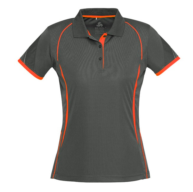 Biz Collection P405LS Razor Ladies Polo - Grey/Fluoro Orange - Alternative Front View
