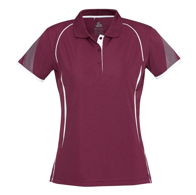 Biz Collection P405LS Razor Ladies Polo - Maroon/White - Alternative Front View
