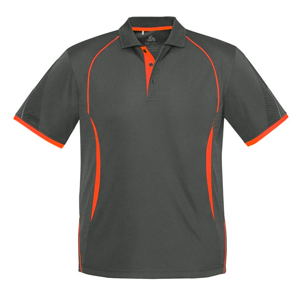 Mens grey and fluro orange worksite Biz Collection P405MS Razor Mens Polo shirt