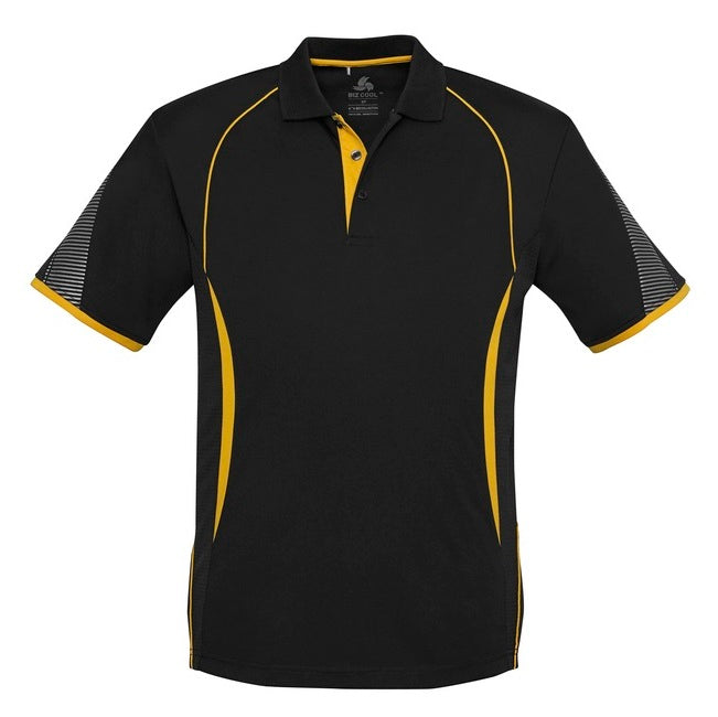 Mens black and gold corporate branding Biz Collection P405MS Razor Mens Polo