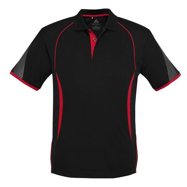 Mens Black and red moisture wicking quick drying Biz Collection P405MS Razor Mens Polo shirt